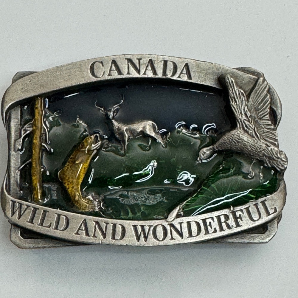 Siskiyou Canada Wild and Wonderful Pewter Belt Buckle‎ Deer Fish Duck